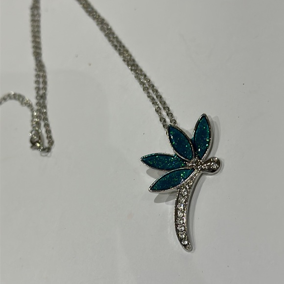Fashion Silver Animal Dragonfly Lab Blue Simulé Opal Collier Pendent - Picture 3 of 6